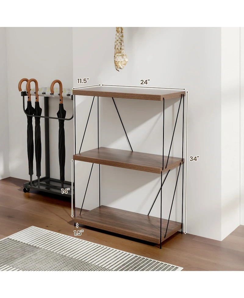 Gouun 3-Tier Industrial Display Rack with Mdf Shelves and Metal Frame, 24 x 34 in