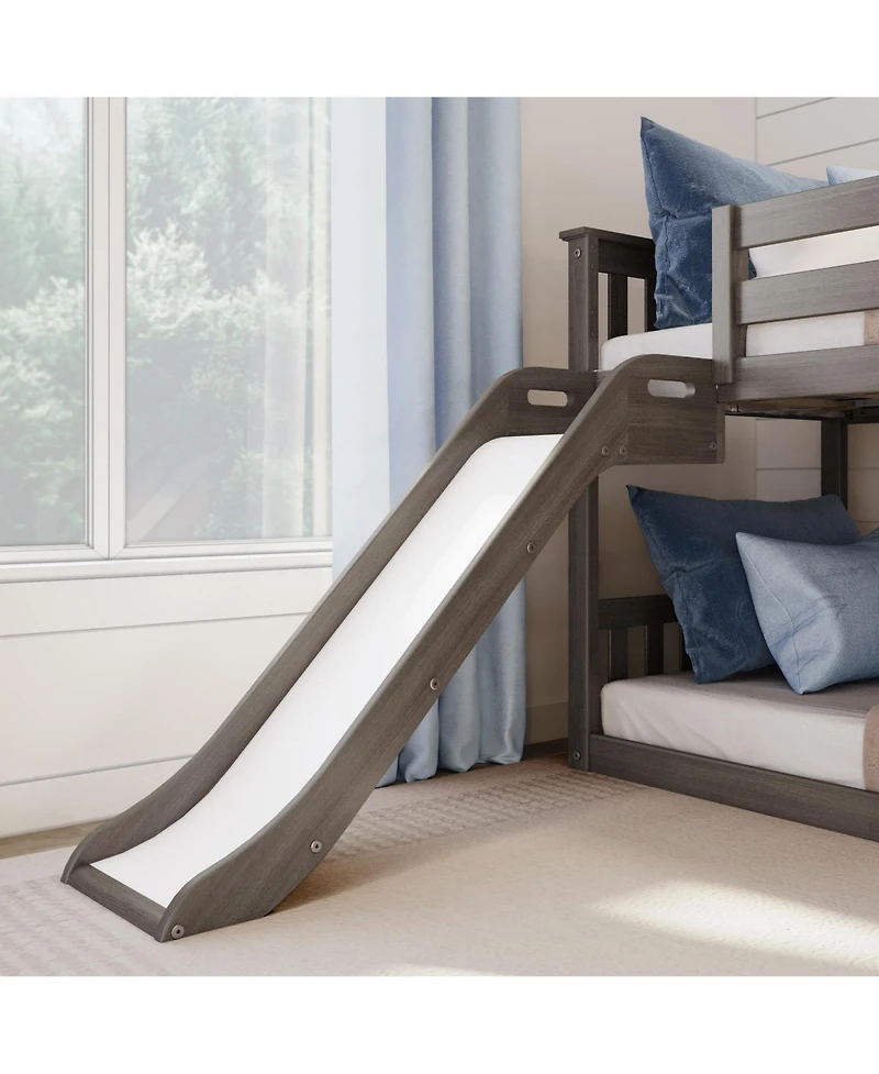 Max and Lily Twin Over Low Bunk Bed with Slide Stairs, Solid Wood Kids Platform Guardrails