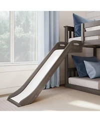 Max and Lily Twin Over Low Bunk Bed with Slide Stairs, Solid Wood Kids Platform Guardrails