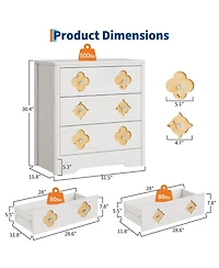 gaomon 30.4" Tall 3 Drawer Wood Dresser with Decorative Fronts and Crystal Knobs, Bedroom Storage Chest