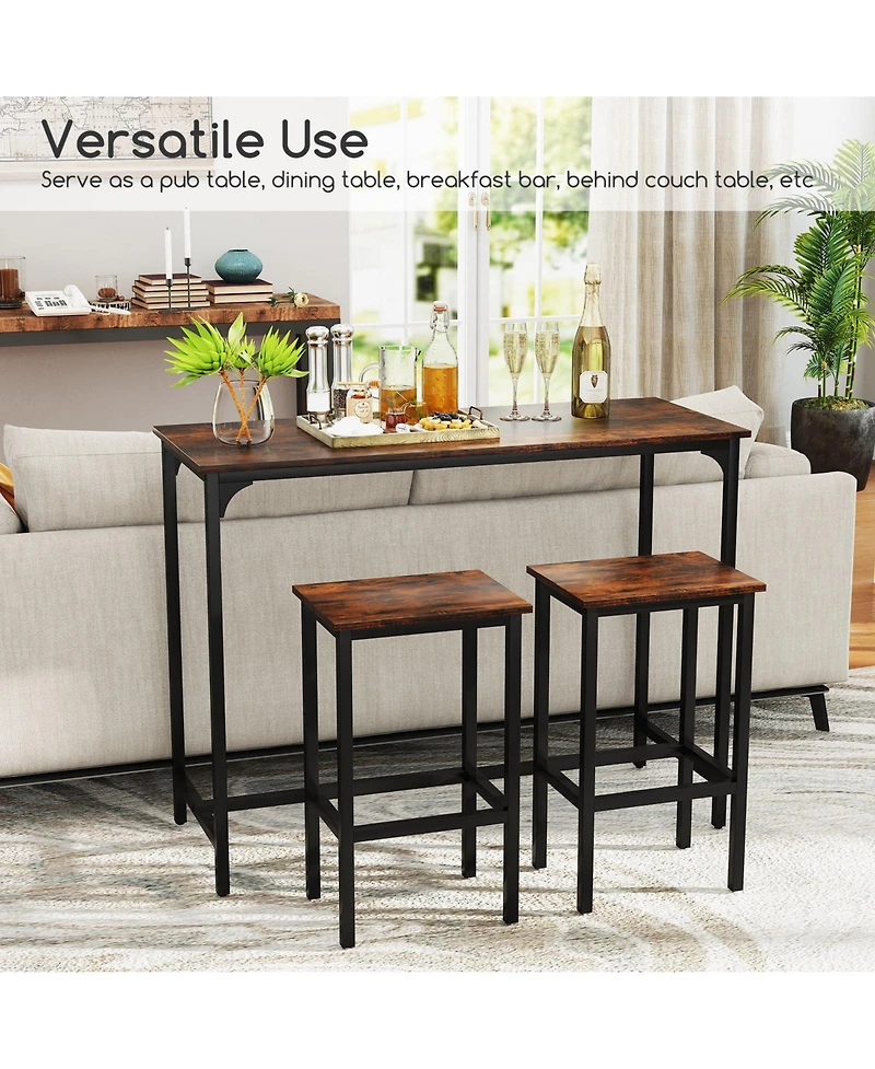 Slickblue 3 Piece Industrial Dining Table Set Counter Height with 2 Stools