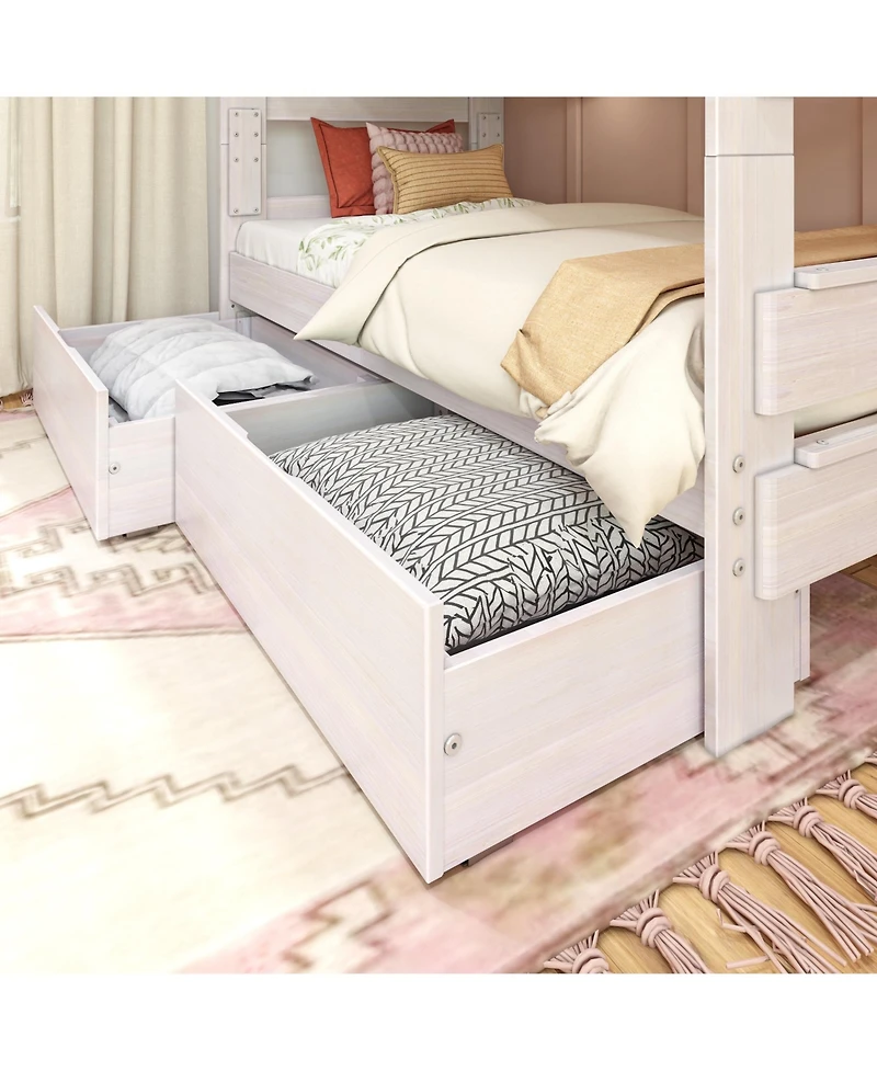 Max and Lily Solid Wood Modern Farmhouse Twin/Twin Bunk Bed with Storage Drawers