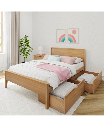 Max & Lily Classic Full-Size Bed with Panel Headboard and Storage Drawers, Pecan