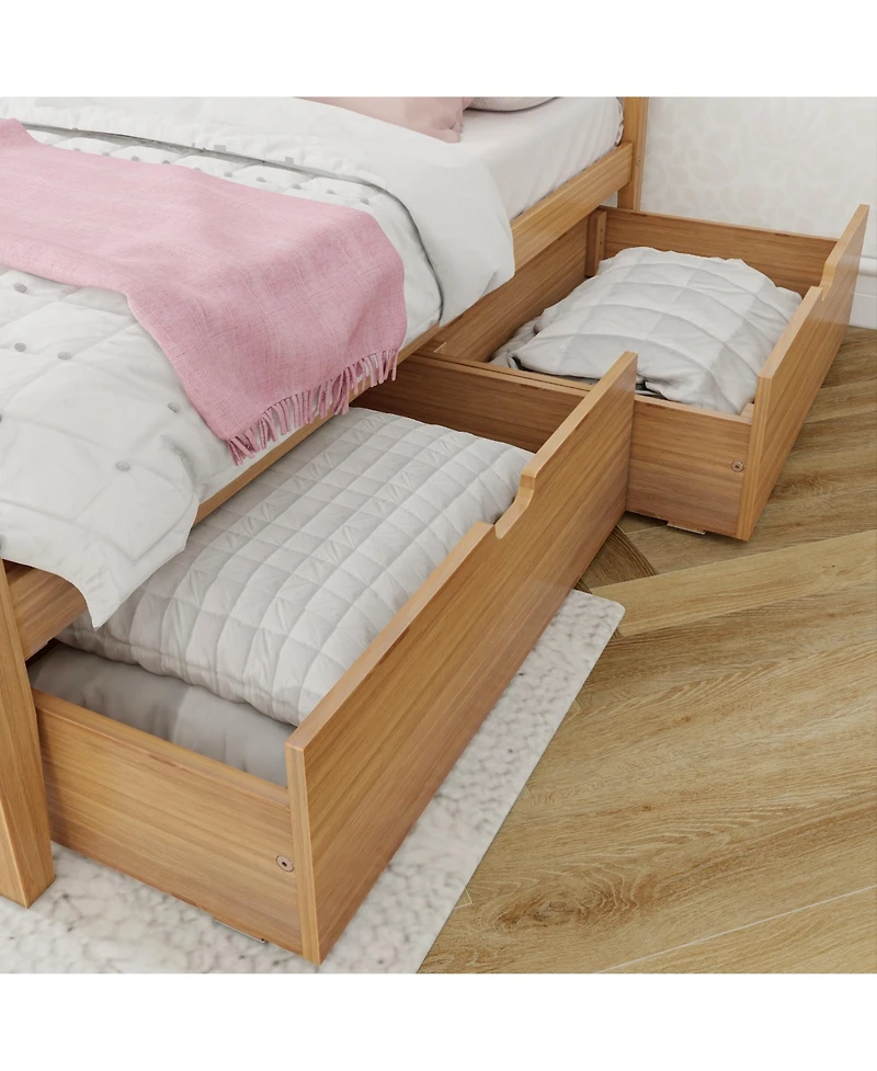 Max & Lily Classic Full-Size Bed with Panel Headboard and Storage Drawers, Pecan