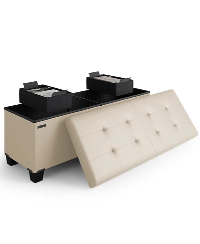 Nestl 43 Inch Leatherette or Fabric Finish Ottoman Storage Bench with Bins