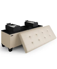 Nestl 43 Inch Leatherette or Fabric Finish Ottoman Storage Bench with Bins