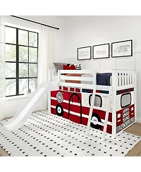 Max and Lily Low Bunk With Easy Slide Firetruck Curtain