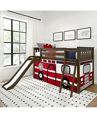 Max and Lily Low Bunk With Easy Slide Firetruck Curtain