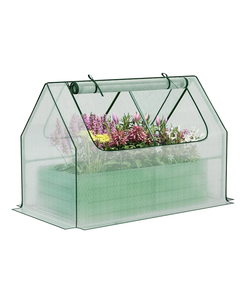 Aoodor Raised Garden Bed Kit, Galvanized Planter Box with Pe Cover, Screen Windows for Gardening