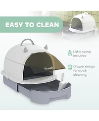 PawHut Cat Litter Box, Cove Kitty Box with Lid, Scoop,