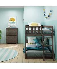 Max & Lily Twin Over Low Bunk Bed With Ladder on End, Pecan