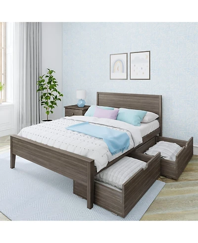 Max & Lily Classic Full-Size Bed with Panel Headboard and Storage Drawers, Pecan