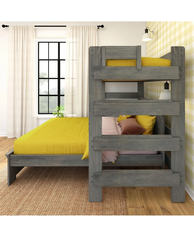Max & Lily Farmhouse Twin Over Panel Queen L-Shaped Bunk Bed