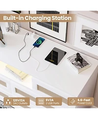 gaomon 6 Drawer Rattan Dresser with Led Lights and Charging Station, Modern Double Chest