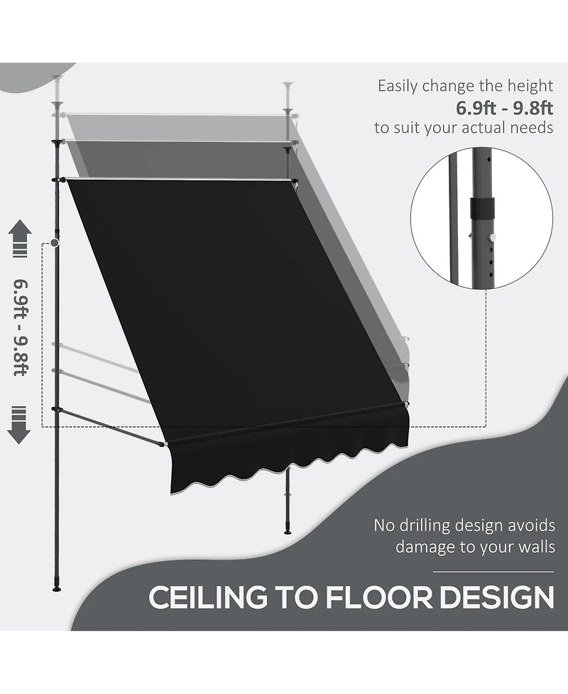 Outsunny 8' x 4' Retractable Awning, Non-Screw, Dark