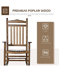 Outsunny Traditional Wooden High-Back Rocking Chair for Porch, Indoor/Outdoor, Brown