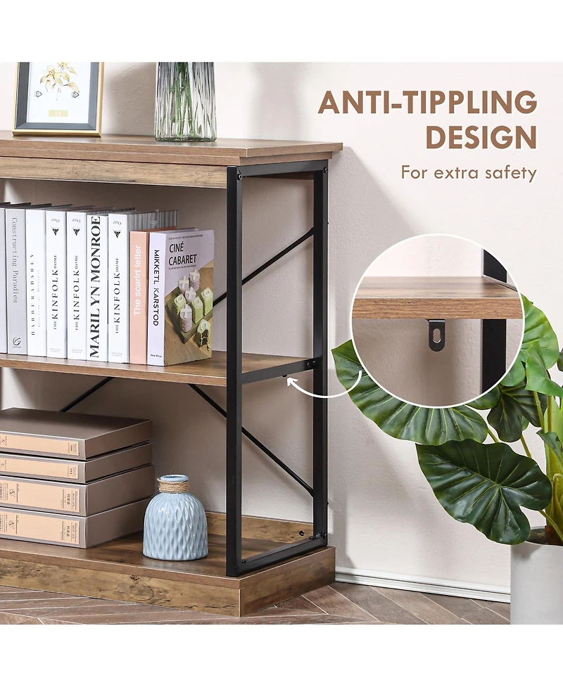 Homcom 2-Tier Shelf, Modern Style Bookshelf with Metal Frame for Living Room, Bedroom, and Office, Brown
