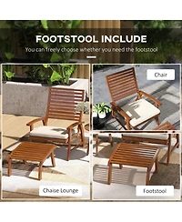 Outsunny 2 Patio Chairs w/ Ottomans & Cushions, Acacia Wood, White