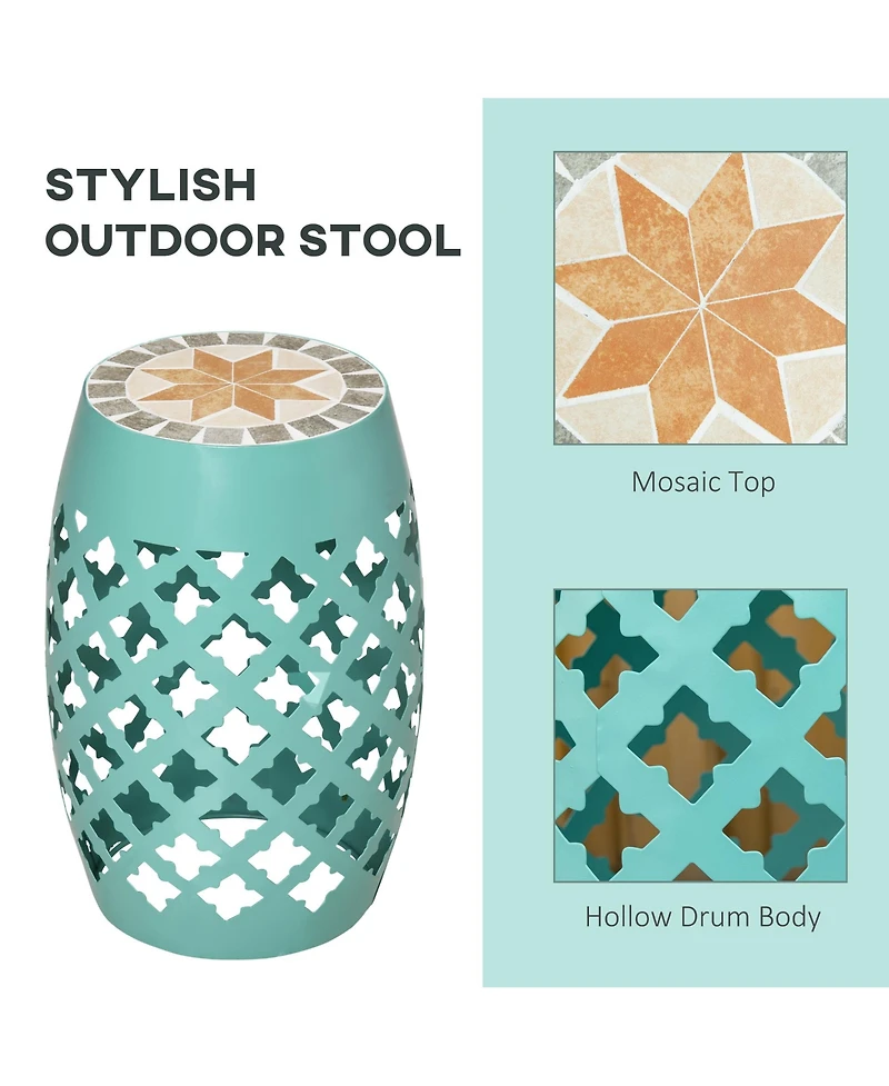Outsunny 12" Patio Round Stool Outdoor Footstool Garden Mosaic Side Table,