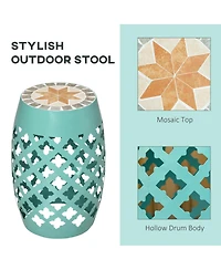 Outsunny 12" Patio Round Stool Outdoor Footstool Garden Mosaic Side Table,