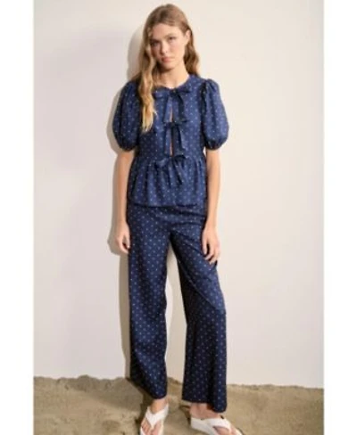 Womens Polka Dot Puff Sleeve Top Long Pants