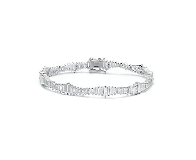 Rachel Glauber White Gold Plated Clear Cubic Zirconia Tennis Bracelet