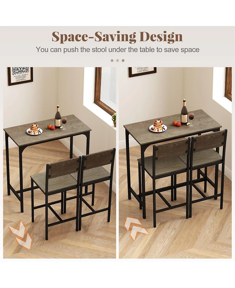 Slickblue Small Space Bar Dining Set 3 Piece with Backrest and Footrest Design