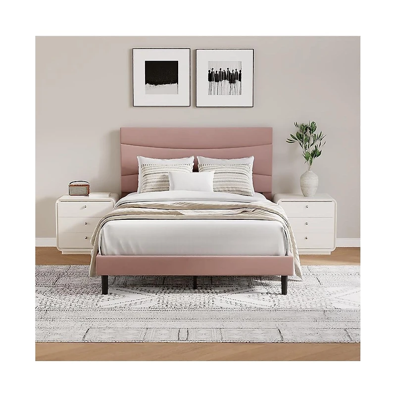 gaomon Modern Upholstered Bed Frame with Soft Headboard, Underbed Storage Space, Sturdy Steel Slat Support, Easy Install