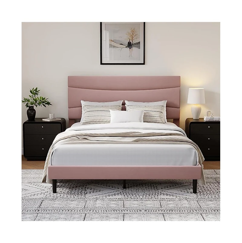 gaomon Modern Upholstered Bed Frame with Soft Headboard, Underbed Storage Space, Sturdy Steel Slat Support, Easy Install