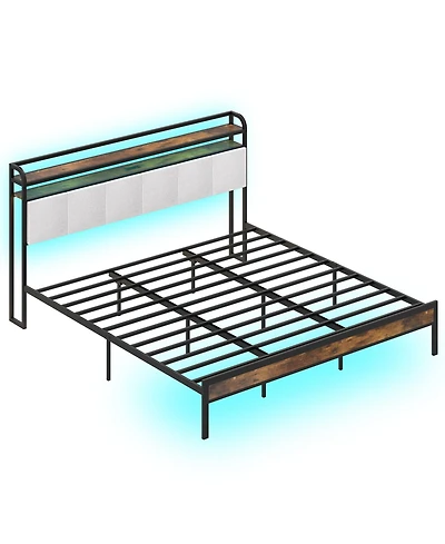Slickblue Modern Bed Frame with Led Lighting and Charging Station, Storage Platform Design