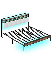 Slickblue Modern Bed Frame with Led Lighting and Charging Station, Storage Platform Design
