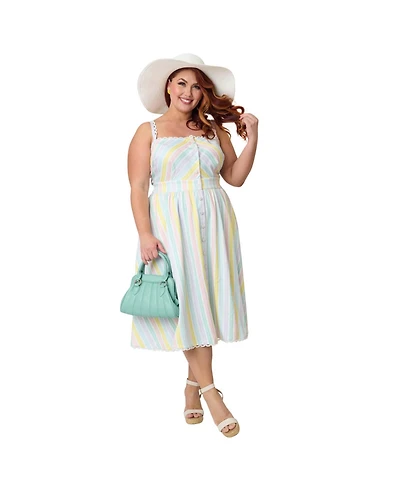 Unique Vintage Plus Size Button Front Swing Dress