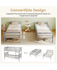 Slickblue Solid Wood Twin Bunk Bed Frame with High Guardrails and Secure Ladder