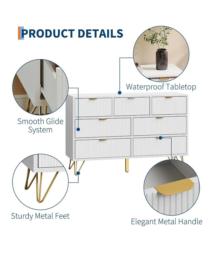 gaomon 7-Drawer Dresser for Bedroom, 47.2" Wide Modern Wooden Chest with Metal Legs and Handles