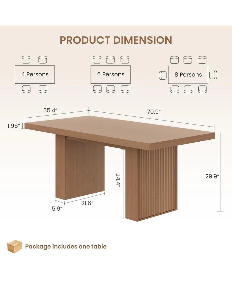 homfan 70.8 Dining Table for 6–10, Modern Wood Table with Storage and Fluted Legs