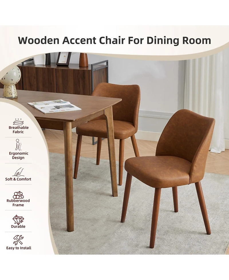 gaomon Dining Chair Set of 4, Linen Upholstered Dining Chair with Solid Wood Legs, Wing Backrest