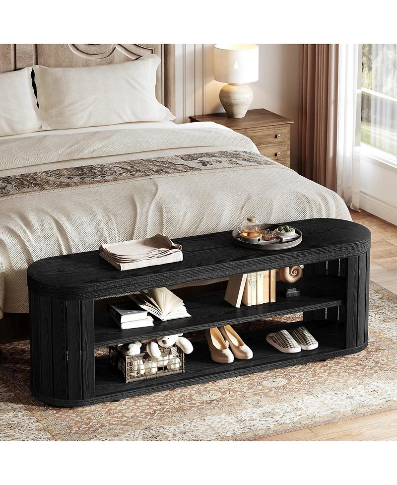 Tribesigns 47.2" Wooden Entryway Bench with 2-Tier Shoe Storage, Farmhouse Dining Adjustable Foot Pads