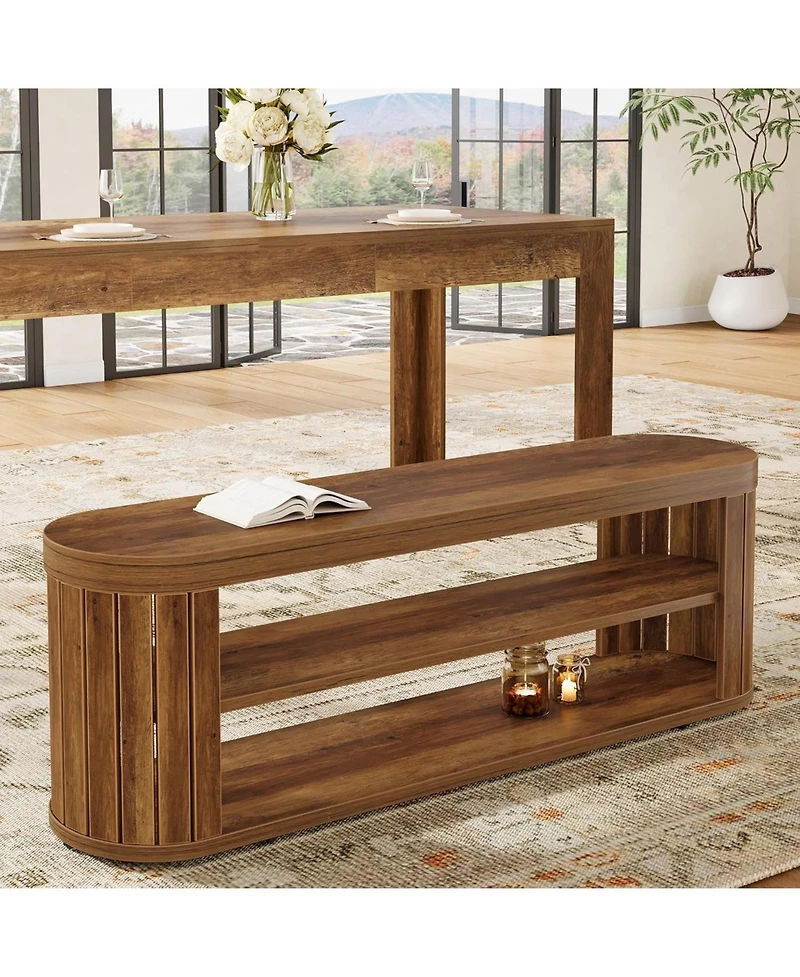 Tribesigns 47.2" Wooden Entryway Bench with 2-Tier Shoe Storage, Farmhouse Dining Bench with Adjustable Foot Pads