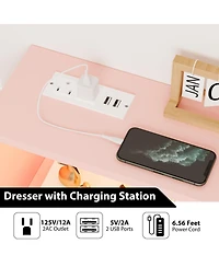 gaomon 6 Drawer Dresser with Charging Station, Shelf and Led Light, 47 inches Modern Wooden Chest