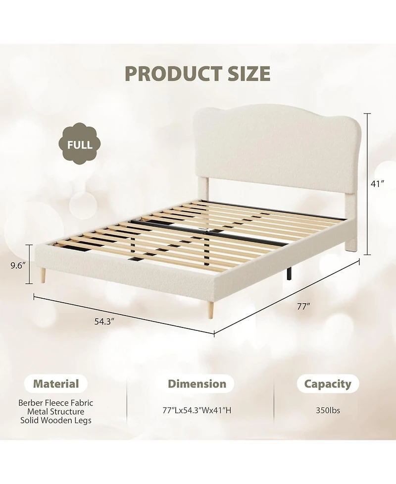 gaomon Full Bed Frame for Kids, Upholstered Platform Bed with Boucle Headboard for Girls, Cute Velvet Twin Bed, No Box Spring Needed, Easy Assembly