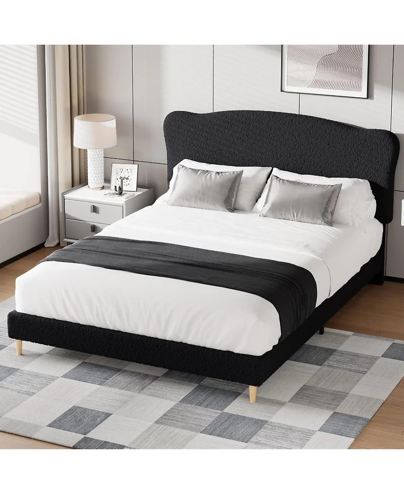 gaomon Queen Bed Frame with Upholstered Headboard, Soft Low Profile Sturdy Platform Rounded Corners Design, Heavy Duty, Wooden Slats