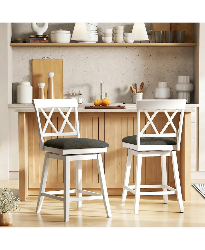 Slickblue Set of 2 Swivel Counter Height Bar Stools with Upholstered Cushion and Support