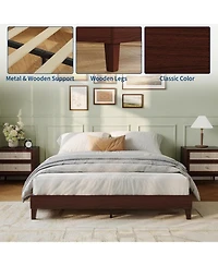 gaomon Full Size Bed Frame,9 Inch Sturdy Wood Platform Bed Without Headboard,Wooden Bed Frame with Strong Wood Slats Support,No Box Spring Neededd