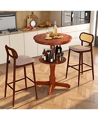 Slickblue Round High Top Bar Table 2 Tier with Storage Shelf, Pedestal Base for Home Bar and Kitchen-Espresso