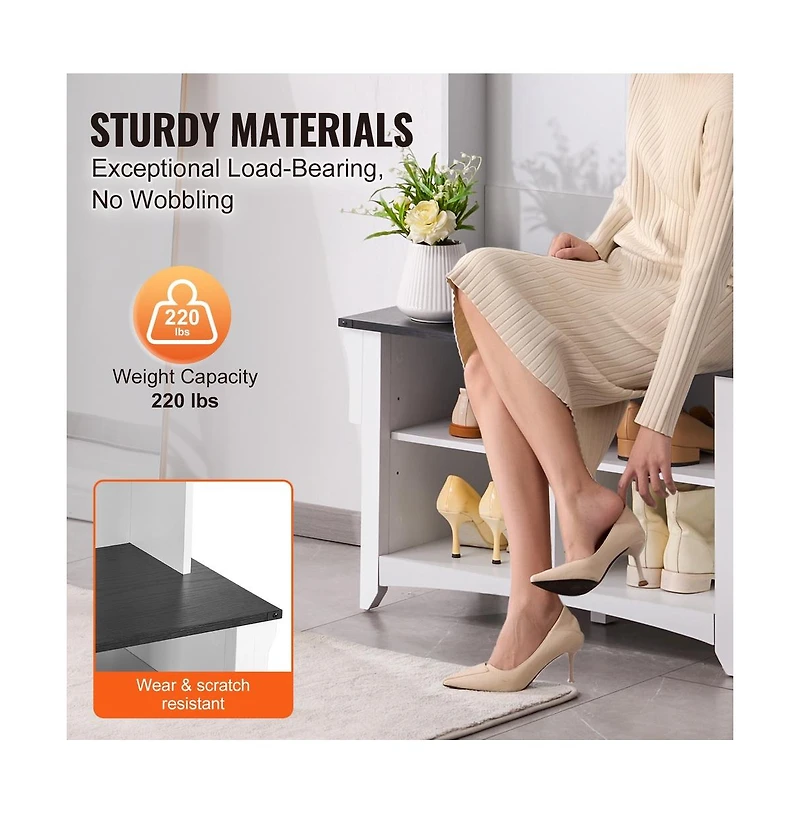 Sugift 32 in Wide Hall Tree Entryway Bench with Coat Hooks, Shoe Storage, and Padded Seat
