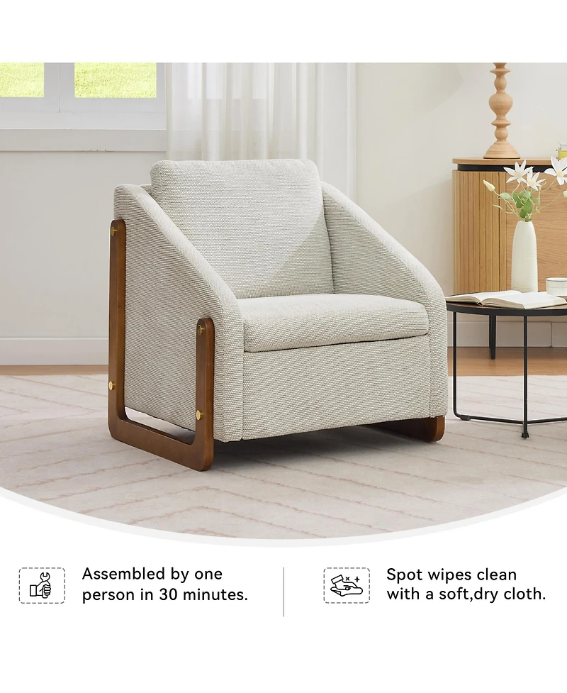 Rainsken Modern Accent Chair, Chenille Fabric Upholstered Armchair with Wooden Side Frame and Golden Nailhead Trim for Living Room, Set of 1