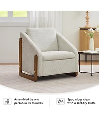 Rainsken Modern Accent Chair, Chenille Fabric Upholstered Armchair with Wooden Side Frame and Golden Nailhead Trim for Living Room, Set of 1