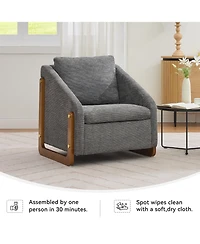 Rainsken Modern Accent Chair, Chenille Fabric Upholstered Armchair with Wooden Side Frame and Golden Nailhead Trim for Living Room, Set of 1
