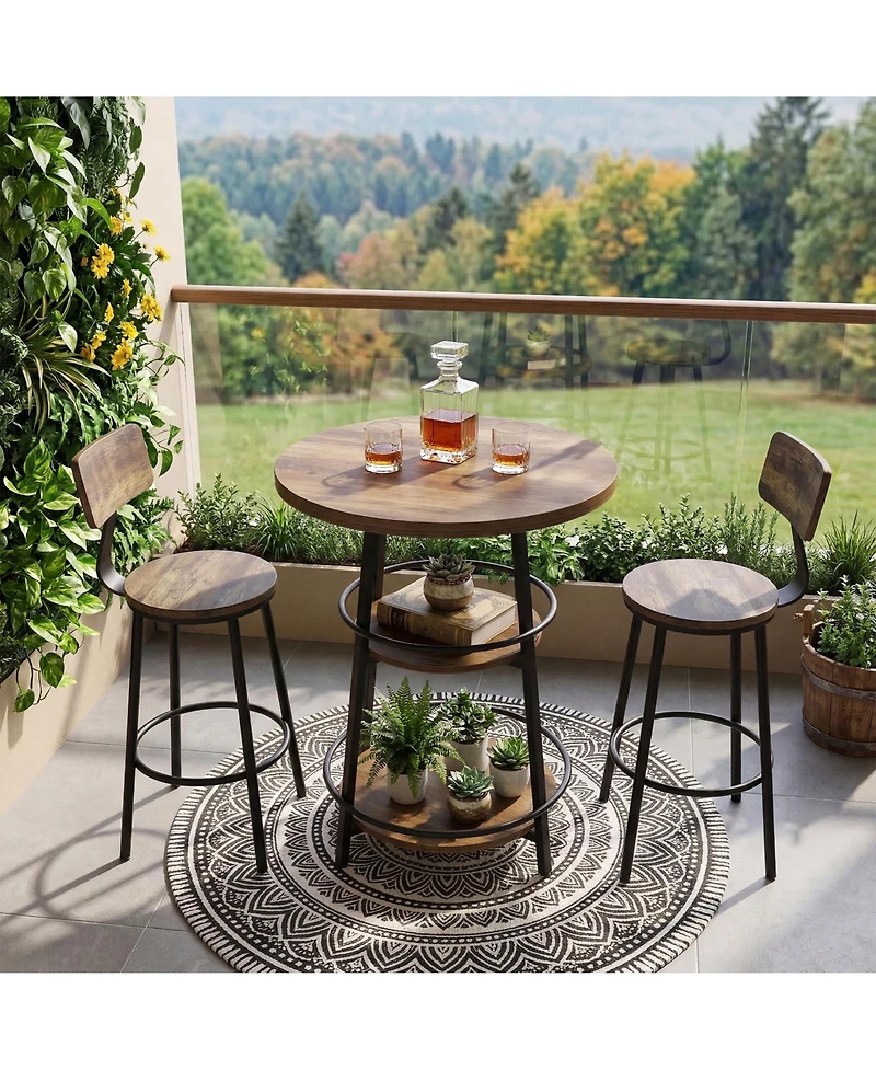 Tribesigns 31.5" Round Bar Table with Storage Shelf, 2-Tier Pub Table for Kitchen, Dining Area, Living Room