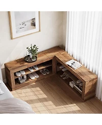 Tribesigns L-Shaped Corner Shoe Bench, 2-Piece Modular Wooden Nook Bench with Open Storage Shelves